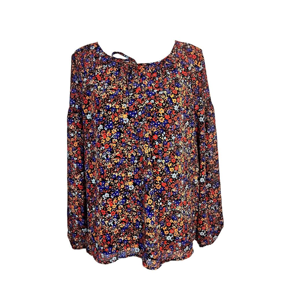 J. Crew Blouse Tunic Top size Extra Large Purple Orange Floral Boho Peasant